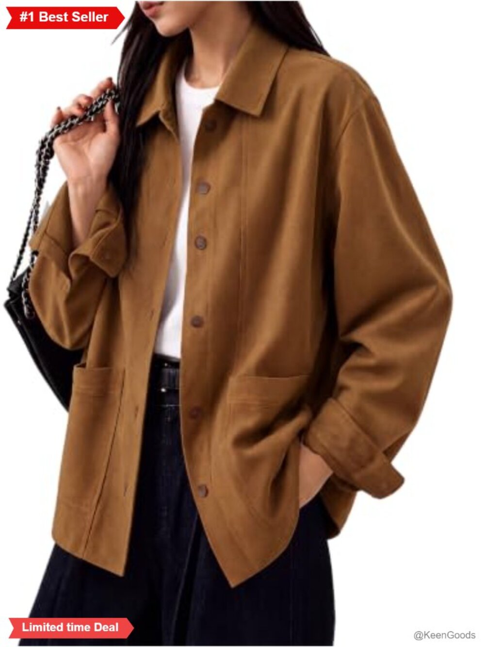 Womens Faux Suede Oversized Coat Long Sleeve Button Jacket